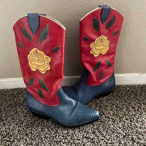 Nine West Red and Blue Heeled Boots - Picture 1 of 6